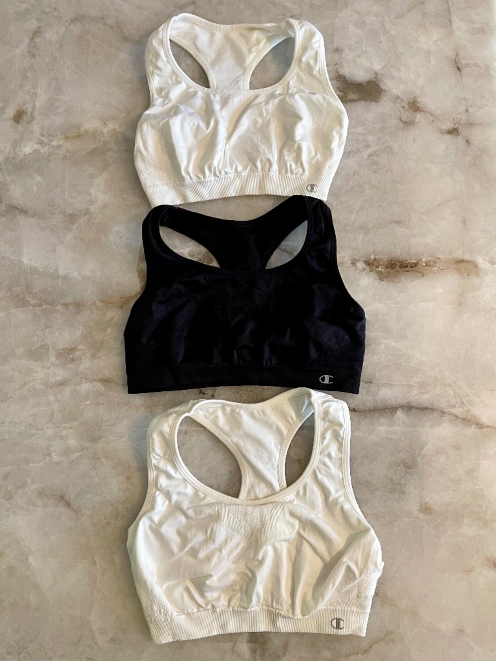 Set of 3 Champion Seamless Racerback Sports Bras - Size M - Black & White